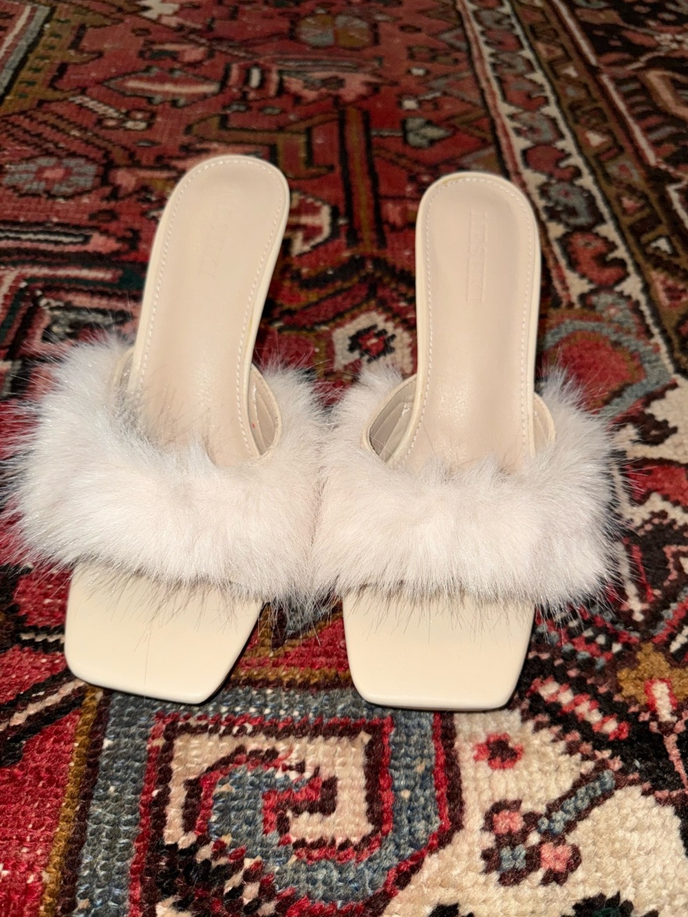 Meshki Cream Faux Fur Slide Mules